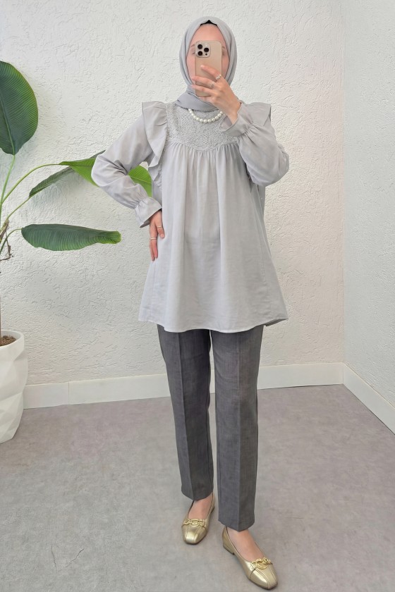 Omuz Fırfır Detaylı Tunik 2044 - GRİ