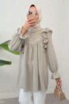 Omuz Fırfır Detaylı Tunik 2044 - KOYU BEJ