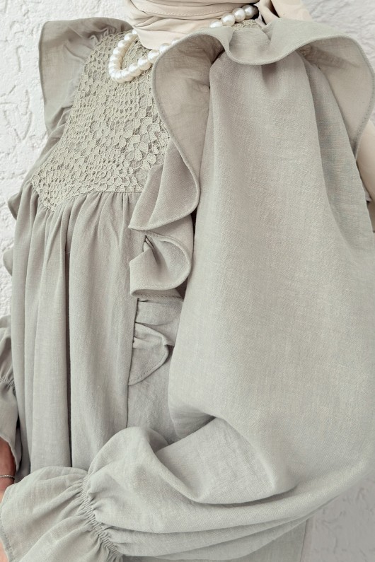 Omuz Fırfır Detaylı Tunik 2044 - KOYU BEJ