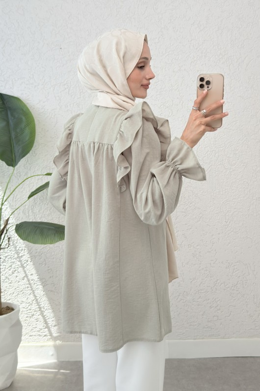 Omuz Fırfır Detaylı Tunik 2044 - KOYU BEJ