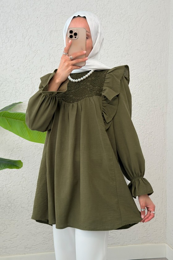 Omuz Fırfır Detaylı Tunik 2044 - KOYU HAKİ