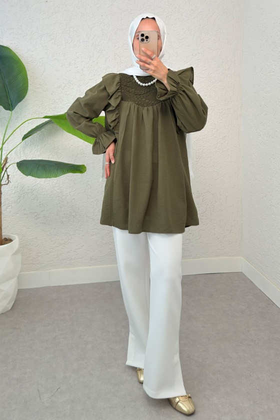 Omuz Fırfır Detaylı Tunik 2044 - KOYU HAKİ