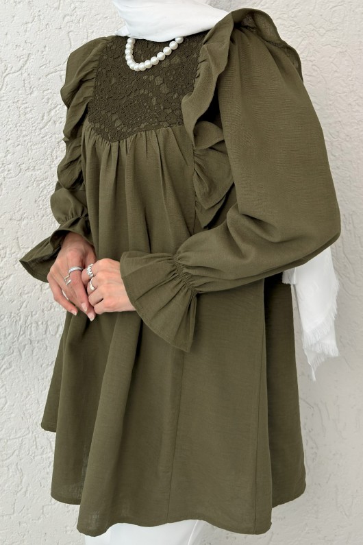 Omuz Fırfır Detaylı Tunik 2044 - KOYU HAKİ