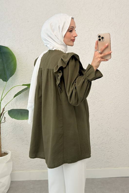 Omuz Fırfır Detaylı Tunik 2044 - KOYU HAKİ