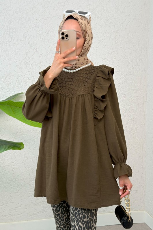 Omuz Fırfır Detaylı Tunik 2044 - KAHVERENGİ