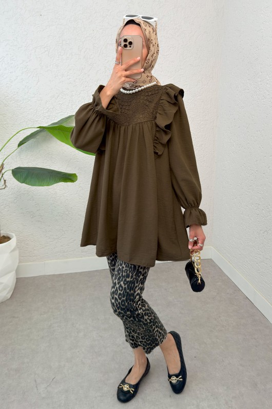 Omuz Fırfır Detaylı Tunik 2044 - KAHVERENGİ