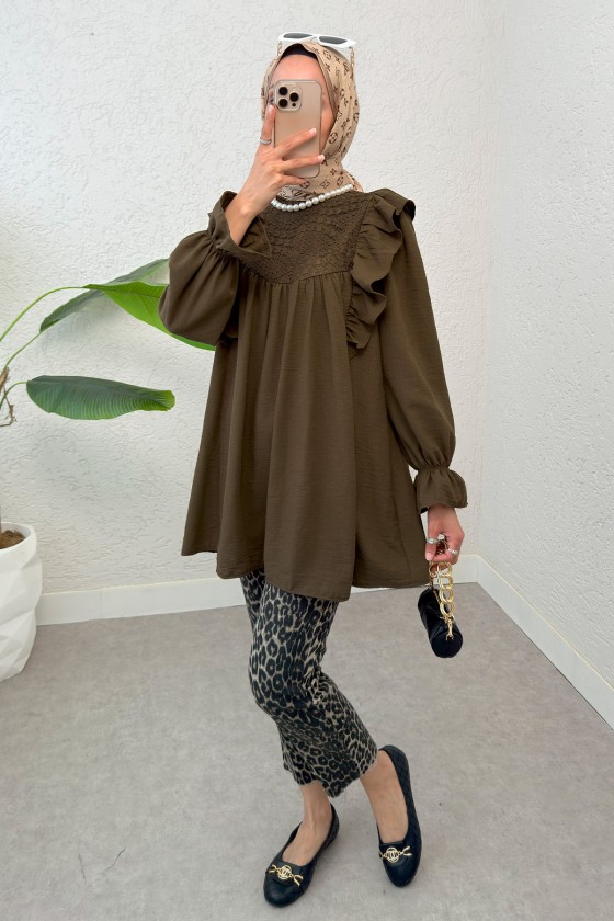 Omuz Fırfır Detaylı Tunik 2044 - KAHVERENGİ