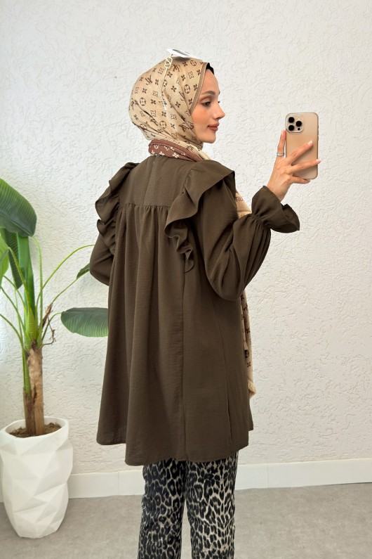 Omuz Fırfır Detaylı Tunik 2044 - KAHVERENGİ