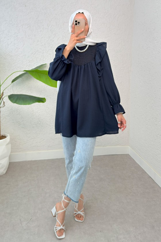 Omuz Fırfır Detaylı Tunik 2044 - LACİVERT