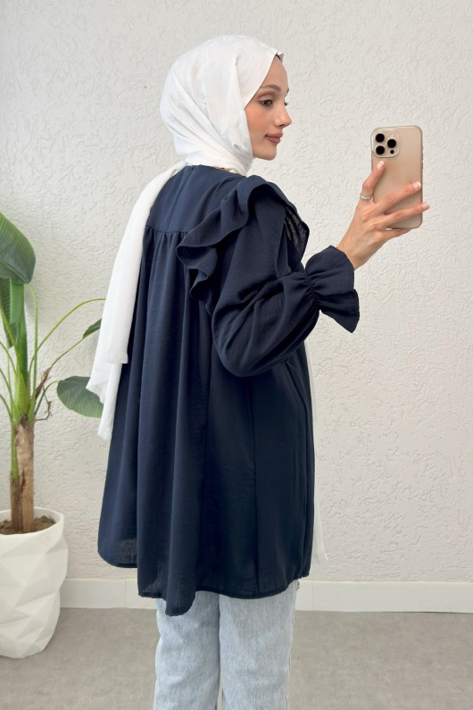 Omuz Fırfır Detaylı Tunik 2044 - LACİVERT