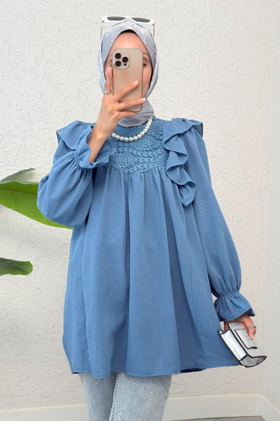 Omuz Fırfır Detaylı Tunik 2044 - MAVİ