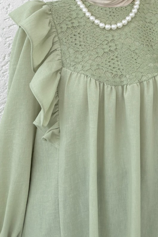 Omuz Fırfır Detaylı Tunik 2044 - SU YEŞİLİ