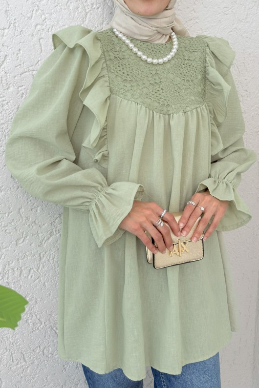 Omuz Fırfır Detaylı Tunik 2044 - SU YEŞİLİ