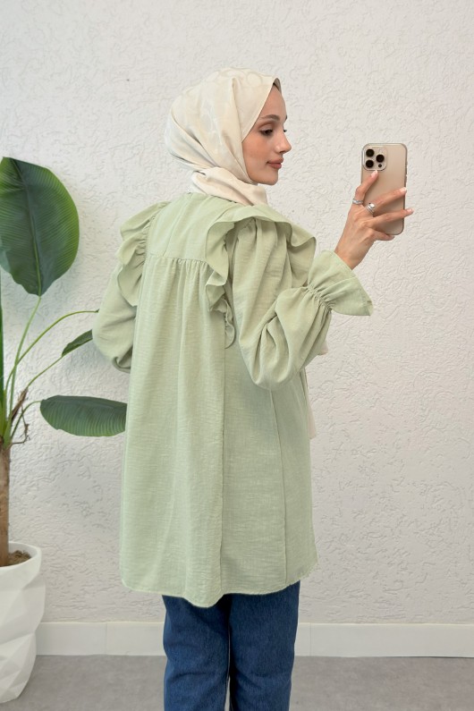 Omuz Fırfır Detaylı Tunik 2044 - SU YEŞİLİ