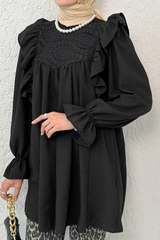 Omuz Fırfır Detaylı Tunik 2044 - SİYAH