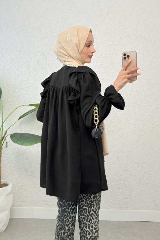 Omuz Fırfır Detaylı Tunik 2044 - SİYAH