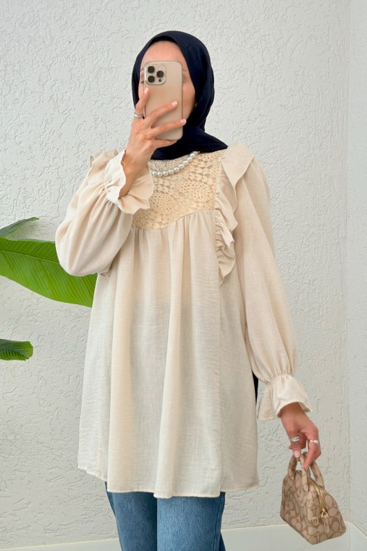 Omuz Fırfır Detaylı Tunik 2044 - TAŞ RENGİ