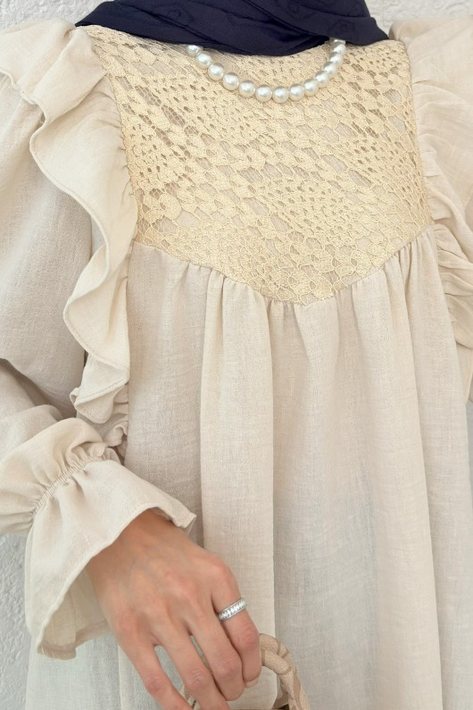 Omuz Fırfır Detaylı Tunik 2044 - TAŞ RENGİ