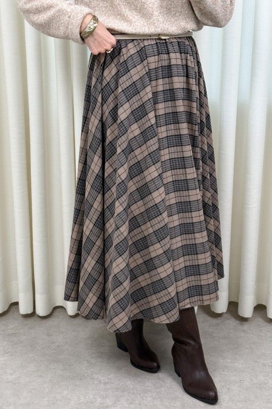  Kloş Ekoseli Etek 2045 - BEJ