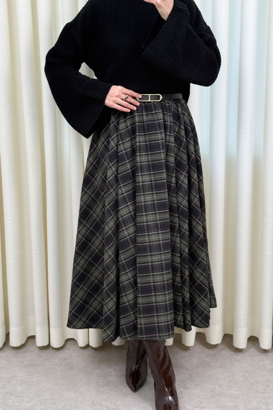  Kloş Ekoseli Etek 2045 - HAKİ