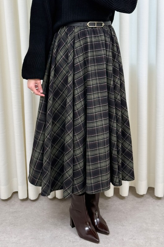  Kloş Ekoseli Etek 2045 - HAKİ