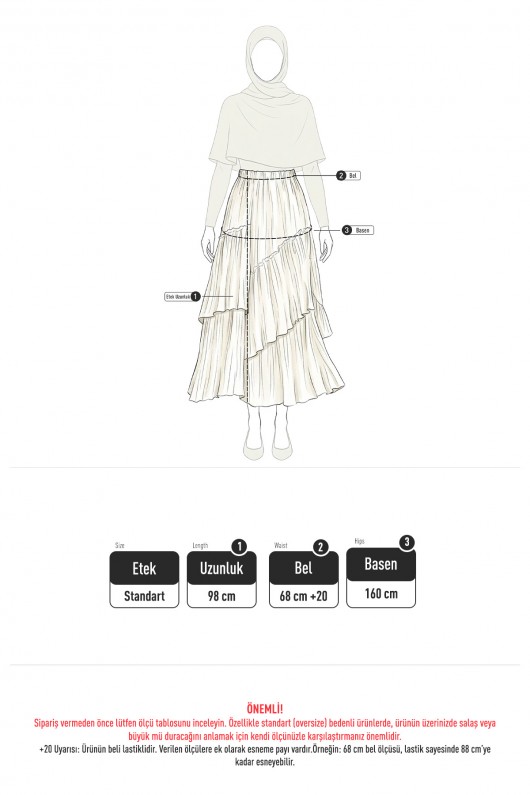 Lastik Bel Katlı Kraş Etek 2057 - LACİVERT