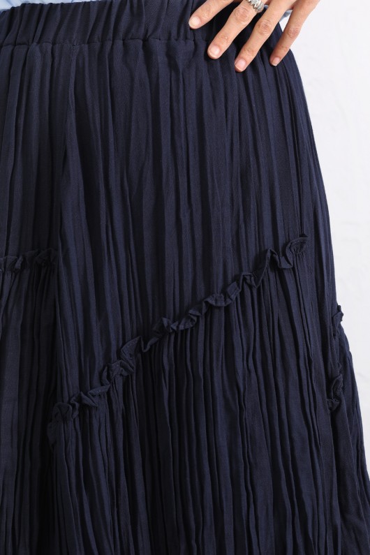 Lastik Bel Katlı Kraş Etek 2057 - LACİVERT