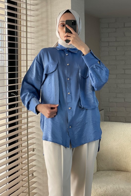 2081 Büyük Cepli Gömlek - MAVİ