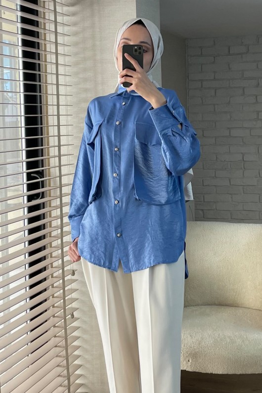 2081 Büyük Cepli Gömlek - MAVİ