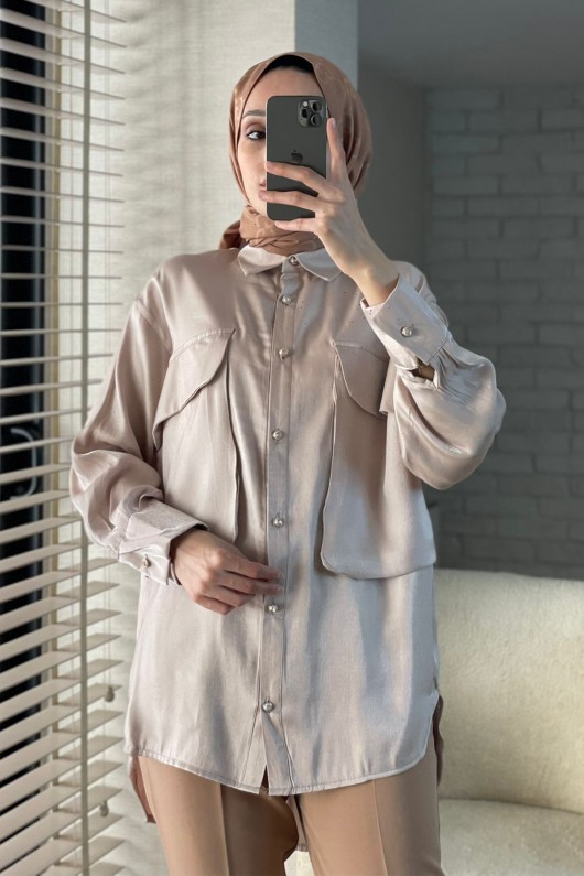 2081 Büyük Cepli Gömlek - BEJ