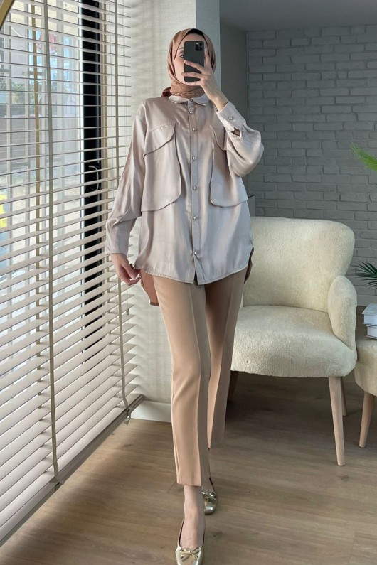 2081 Büyük Cepli Gömlek - BEJ