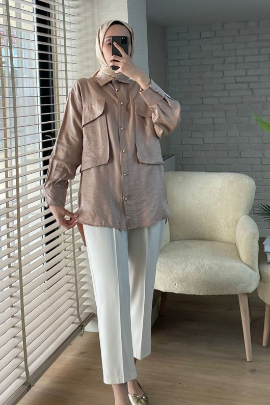 2081 Büyük Cepli Gömlek - CAMEL