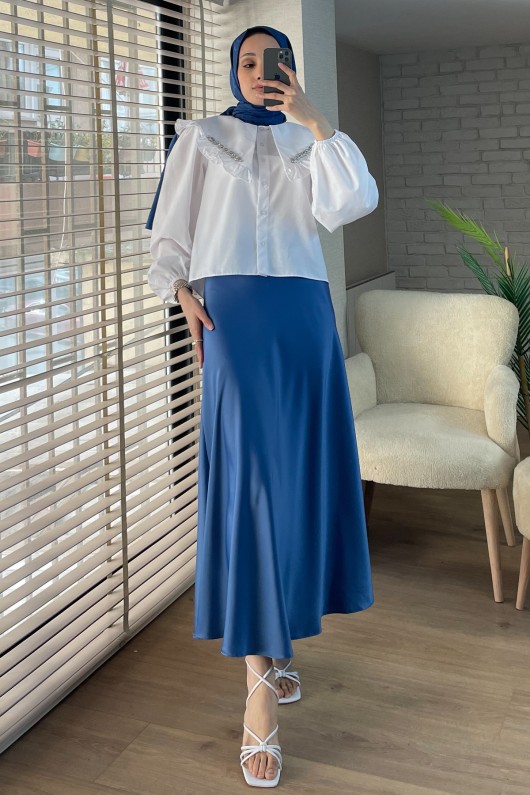 2087 Saten Etek - MAVİ