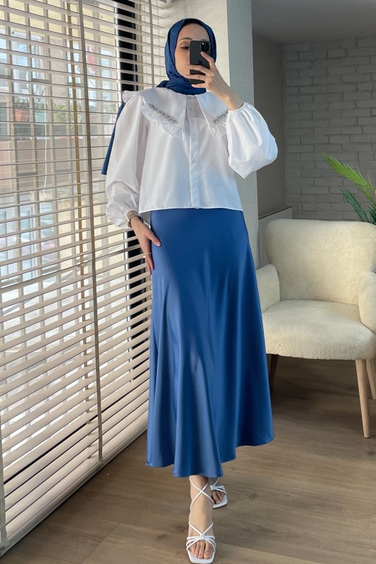 2087 Saten Etek - MAVİ