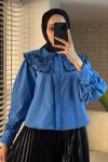 2088 Yakası Nakış Detaylı Tunik - MAVİ