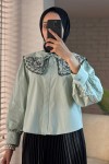 2088 Yakası Nakış Detaylı Tunik - MİNT YEŞİLİ