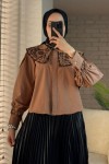 2088 Yakası Nakış Detaylı Tunik - TABA