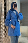 2090 Kabartma Desenli Trençkot - MAVİ