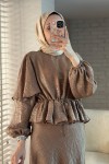 2096 Bluz ve Etek Takım - KAHVERENGİ
