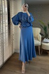 2096 Bluz ve Etek Takım - MAVİ
