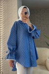 2100 Kolları Büzgü İpli Gömlek - MAVİ