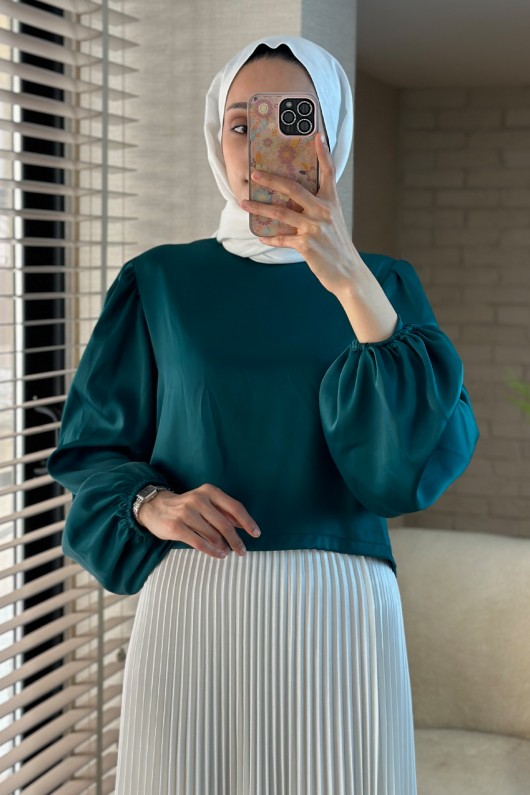 2104 Balon Kol Bluz - ZÜMRÜT YEŞİLİ