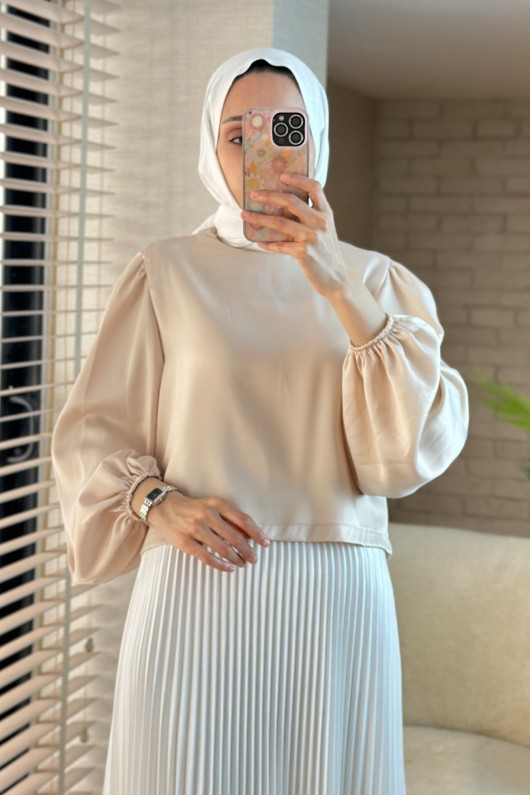 2104 Balon Kol Bluz - KREM