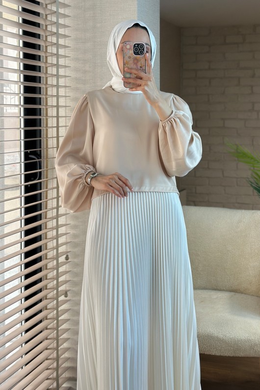 2104 Balon Kol Bluz - KREM