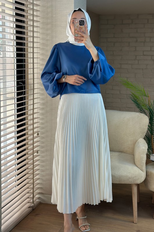 2104 Balon Kol Bluz - MAVİ