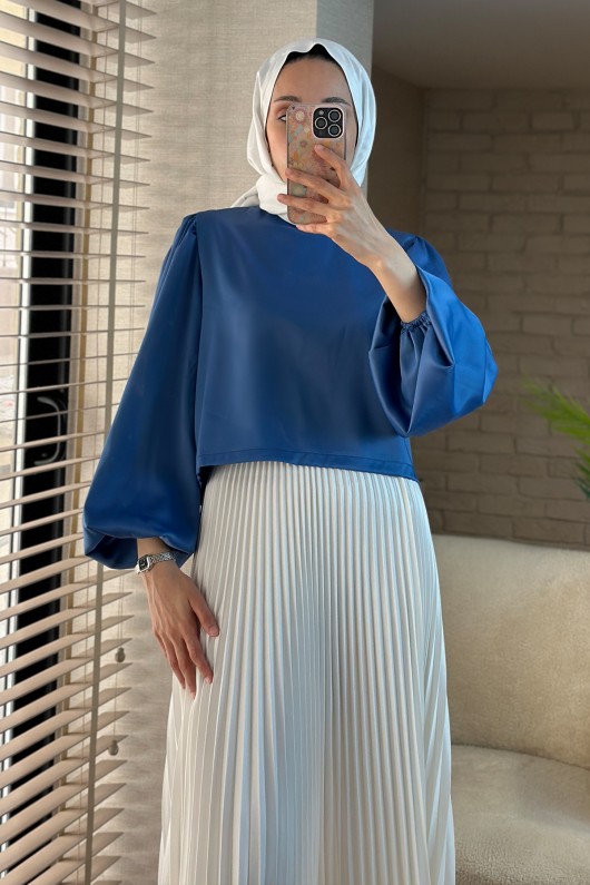 2104 Balon Kol Bluz - MAVİ