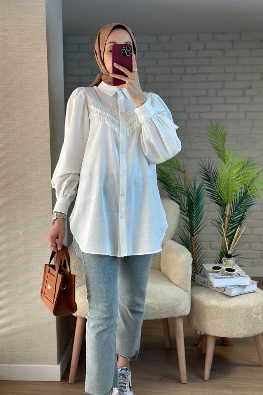 2109 Balon Kol Gömlek - BEYAZ 2109 Balon Kol Gömlek - BEYAZ