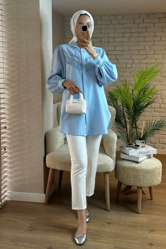 2109 Balon Kol Gömlek - BEBE MAVİSİ