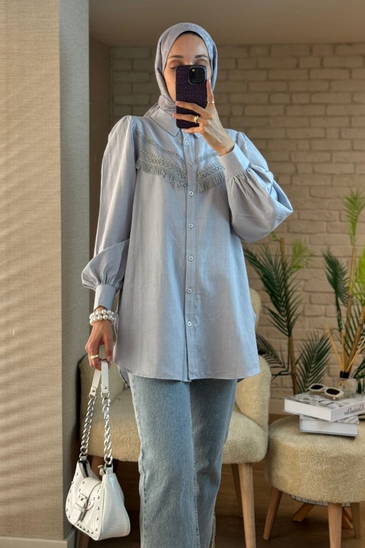 2109 Balon Kol Gömlek - GRİ