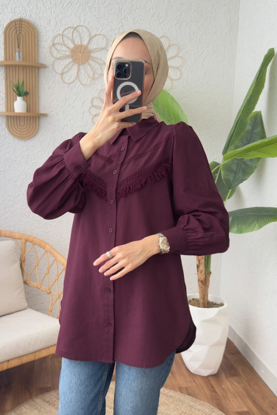 2109 Balon Kol Gömlek - KOYU BORDO